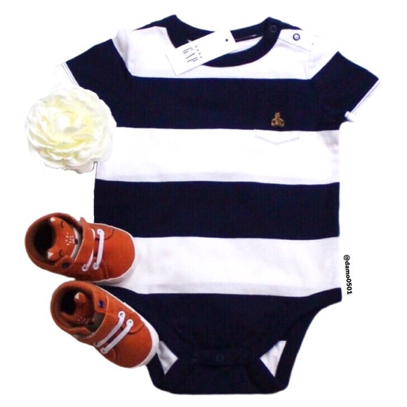 NWT Baby Gap Navy/White Stripe Brannan Bear Onesie - Picture 2 of 7